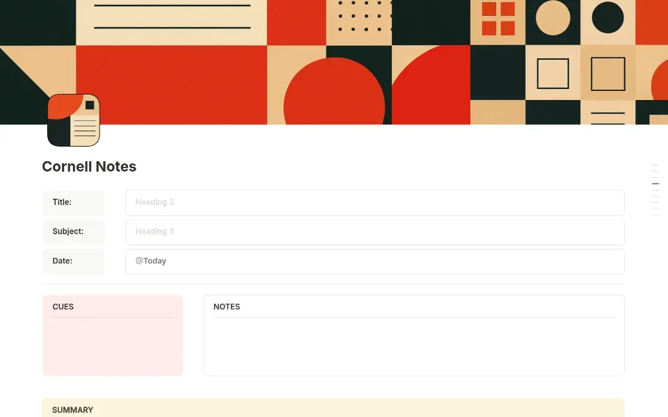 Cornell Notes template in Notion