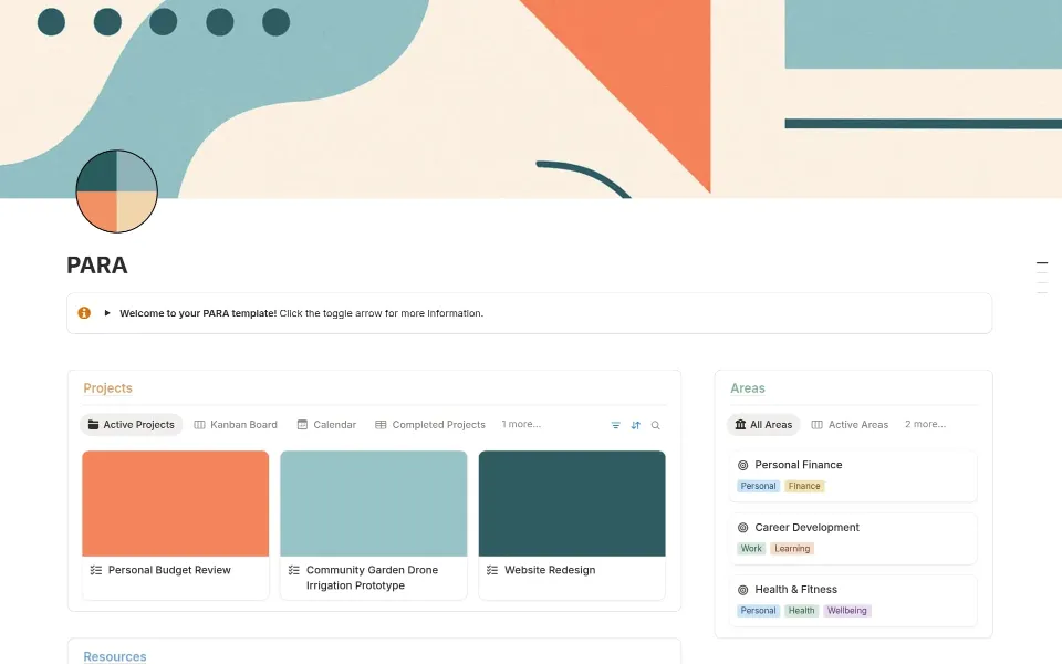 PARA Productivity System template in Notion