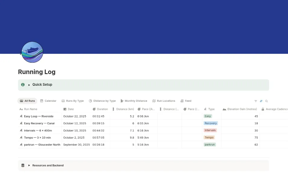 Running Log template in Notion